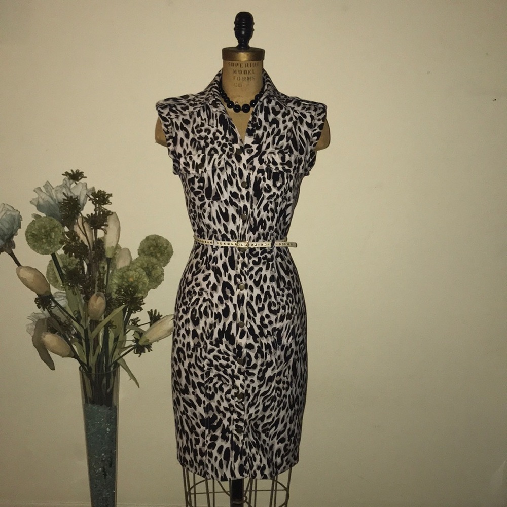 C.K. Leopard print button front dress.